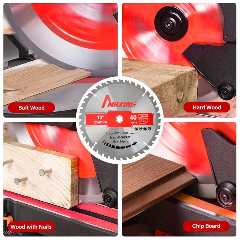 MAZING 2-Pack 10 Inch 40T&60T Circular Saw Blades, TCT Circular Miter & Table Saws Blades with 5/8 Inch Arbor, ATB Design for Woodworking, Fit for Cutting Plywood, Soft/Hardwood, Wood with Nails - Image 3